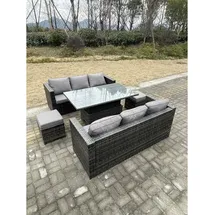 fimous 8-sitzer Rattan Lounge Sofa Set Gartenmöbel Einstellbare Steigende Hebende Esstisch Fußhocker Dunkelgrau Gemischt - Fimous