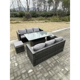 fimous 8-sitzer Rattan Lounge Sofa Set Gartenmöbel Einstellbare Steigende Hebende Esstisch Fußhocker Dunkelgrau Gemischt - Fimous
