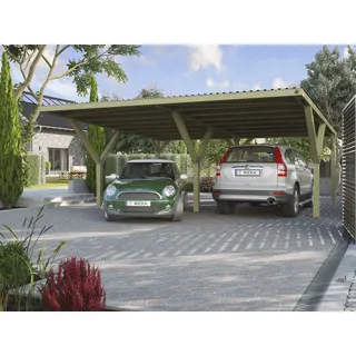 Weka Y-Doppelcarport 5,88 x 6,06 m braun ohne Dacheindeckung