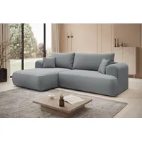 thematys Ecksofa mit Schlaffunktion und Bettkasten, L-Form, Cord und Bouclé + 2 Kissen, 260 x 165cm - Luxus Couch mit Bettfunktion mit Bonnellfedern grau