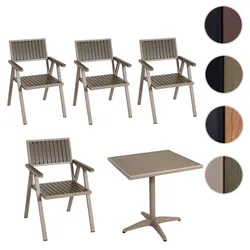 4er-Set Gartenstuhl+Gartentisch HWC-J95, Stuhl Tisch, Gastro Outdoor-Beschichtung, Alu Holzoptik ~ champagner, grau