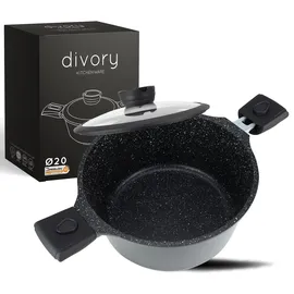 DIVORY Großer Kochtopf 20cm – 3L Topf groß mit Deckel, Gemüsetopf Induktion, Suppentopf mit abnehmbaren Griffen, Fleischtopf hoch Schwarz