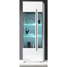furn.design Vitrine, Weiß, Weiß Hochglanz, Glas, Holzwerkstoff, Nachbildung, Uni, 4 Fächer, 60x200x37 cm, Wohnzimmer, Wohnwände, Vitrinenschränke