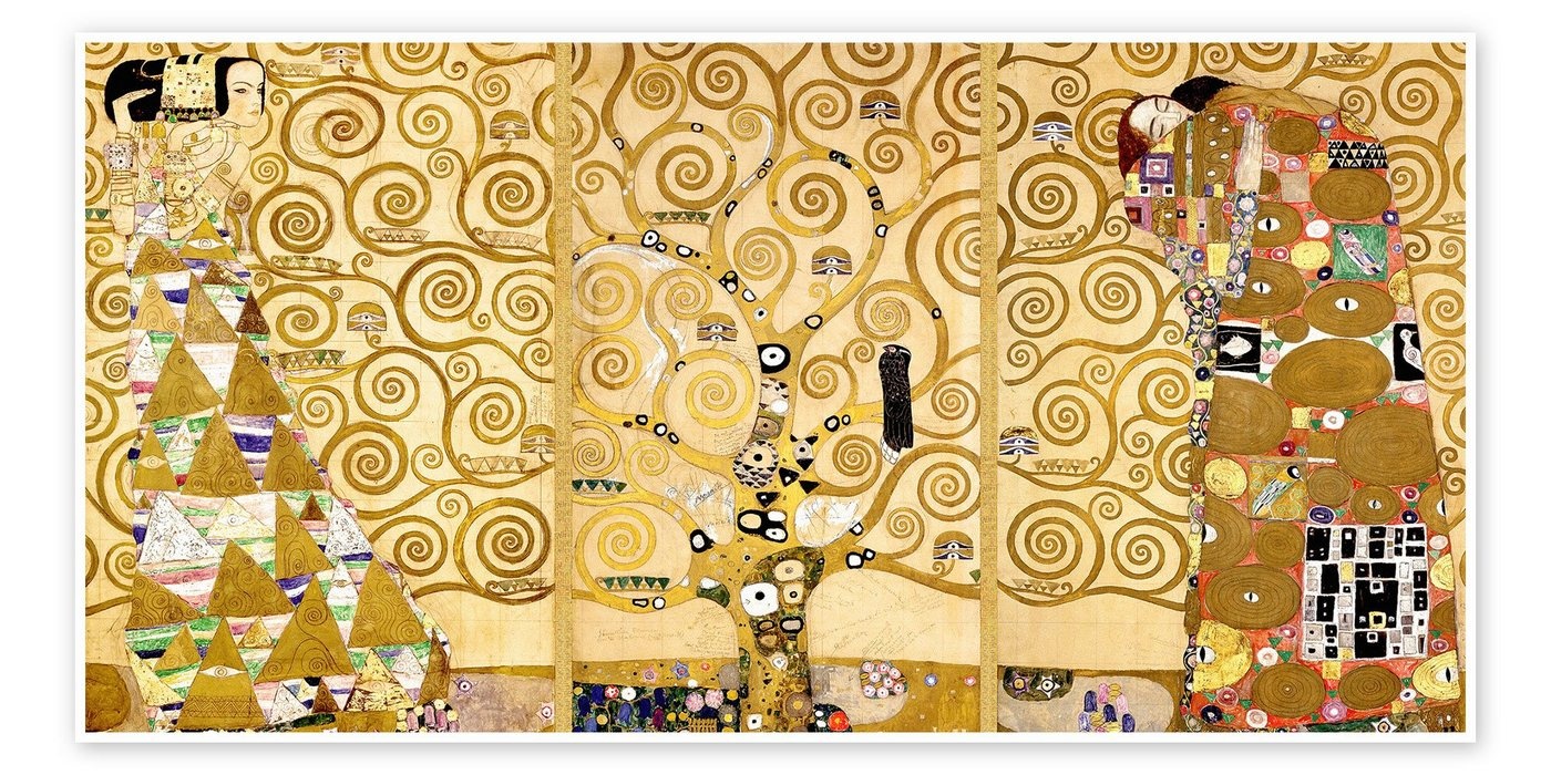 Posterlounge Poster Gustav Klimt, Der Lebensbaum (Detail), Schlafzimmer Malerei gelb 100 cm x 50 cm