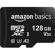 Amazon Basics MicroSDXC-Speicherkarte, 128 GB, mit SD-Adapter, A2, U3, 100 MB/s max. Lesegeschwindigkeit, Schwarz