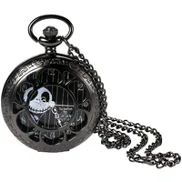 Avaner Paar Taschenuhr mit Schädel Design Analog Quarzwerk Steampunk Uhr mit arabischen Ziffern Kette für Herren Damen Valentinstag Halloween Weihnachten