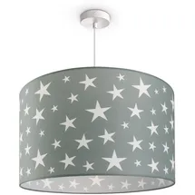 Paco Home Pendellampe Kinderzimmer Pendelleuchte Baby Lampenschirm Stoff Rund Sterne Kinderlampe E27