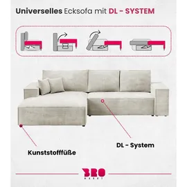 bromarkt Ecksofa PABLO Schlaffunktion Bettkasten L-Form 294x185x85cm Beige Links - Beige