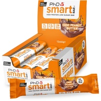 PhD Nutrition Smart Bar Protein Riegel, Protein Snack mit 20g Eiweiß und kaum Zucker/Makrofreundlicher Proteinriegel für unterwegs, 12er Packung mit 64g Riegel, Schokolade-Erdnussbutter Geschmack