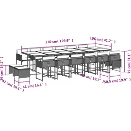 vidaXL 17-tlg. Garten-Essgruppe mit Kissen Schwarz Poly Rattan