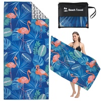 Mikrofaser Strandtuch,180x80cm Microfaser Badetuch Groß,Microfaser Handtücher, Schnell Trocknendes Strandhandtuch,Sandfreies Leicht Handtuch Damen für Reisen Strand Pool Schwimmen Sauna Flamingo Blau