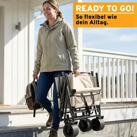 SAMAX Bollerwagen Faltbar 2in1 mit Bank beige