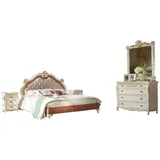 JVmoebel Schlafzimmer-Set Bett 2x Nachttische 5 tlg. Schlafzimmer Set Design Möbel Luxus Kommode, (5-tlg., Bett + 2x Nachttische + Kommode + Spiegel), Made in Europa weiß