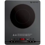 AMZCHEF 2000W Induktionskochfeld 1 Platte, Induktionskochplatte Einzel, Extra Leise (≤42dB), Nur 4cm Schlankes Design, 9 Stufen & 4 Menüs, Timer, Grau