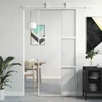 ACAGALA Glasschiebetür 90x205 cm, Schiebetürbeschlag, ESG Sicherheitsglas Alu Rahmen - Raumtrenner Schiebetüren Innen minimalistisch, Weiß und transparent, 2 Horizontale Stäbe
