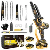 Mini Kettensäge mit 900W Bürstenlose Motor,8-Zoll & 6 Zoll Kettensäge,Automatischer Öler & Werkzeuglose Kettenspannung und 2 * 4000 mAh