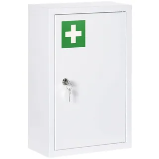 kleankin Medizinschrank Apothekerschrank Abschließbarer Arzneischrank mit Wand-Medizinbox, Stahl, Weiß, 30 x 14 x 46 cm