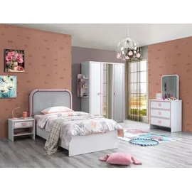 JV Möbel Kinderzimmer Set Kinderbett, Nachttisch, Kommode Kleiderschrank), Modern weiß
