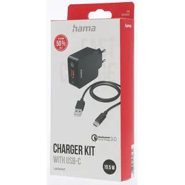Hama Schnellladegerät mit Ladekabel USB-C, 19,5 W, 1,5 m, Schwarz