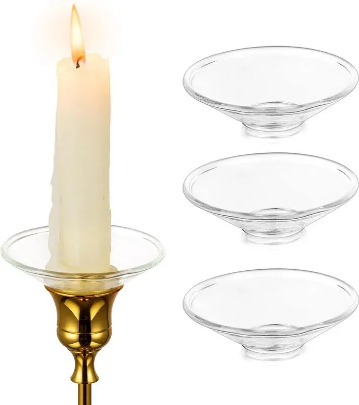 Glas Bobeches für Kerzenständer, 3 Stück Kerzen-Schutzringe Kerzenringe für Stumpenkerzen, Kerzen-Schutzring für Kerzenstumpen Kerzenhalter für Hochzeit Party Kirche Zuhause (Rund, Transparent)