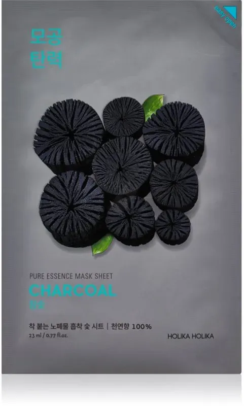 Holika Holika Pure Essence Charcoal Reinigende Tuchmaske mit Aktivkohle 23 ml