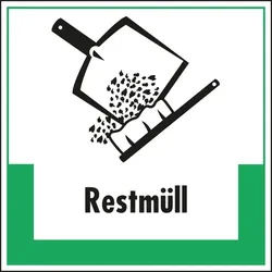 Schild I Abfallkennzeichen Restmüll, mit Symbol und Text, Kunststoff, 200x200mm