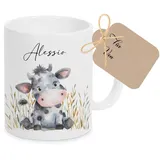 Manufaktur Liebevoll Tasse mit Namen Kinder Kindertasse mit Namen Becher Keramik Mädchen Junge Namenstasse Kuh Bauernhof Geschenk