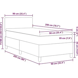 vidaXL Boxspringbett 90 x 200 cm Dunkelgrau/Weiß