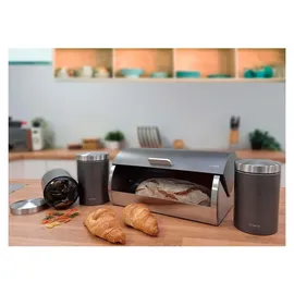 Briebe Set aus Brotkasten +3 Küchenvorratsdosen aus Robustem Edelstahl Modernes Design, Grau/Inox