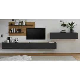 furn.design Wohnwand, Grau, Eiche Wotan, Holzwerkstoff, Metall, Nachbildung,Eiche, Holz Optik, Uni, 400x180x30 cm, Wohnzimmer, Wohnwände, Anbauwände
