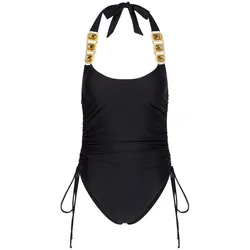 Badeanzug MODA MINX "Boujee", Damen, Gr. S, schwarz, 100% Polyester, unifarben, elegant, Badeanzüge, mit funkelndem Steinbesatz