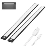 Klighten 2 Stück Schrankleuchten mit Bewegungsmelder, 60cm LED Sensor Licht mit 113 LED, USB Wiederaufladbar Batterie Nachtlicht Schranklicht für Küche, Auto/ON/OFF, Kaltes Weiß, Schwarz
