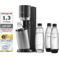 SodaStream Wassersprudler DUO Umsteiger ohne CO2-Zylinder, 1x 1L Glasflasche und 3x 1L spülmaschinenfeste Kunststoff-Flasche, Höhe: 44cm, Farbe: Titan