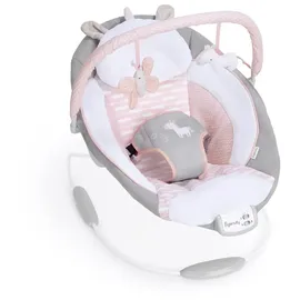 Ingenuity Ingenuity, Babywippe mit Vibration und Melodien, Flora the Unicorn - abnehmbare spielbogen, gepolsterter Kopfstütze, Sicherheitsgurt, Babysitz ,Lautstärkeregler, grau / rosa,