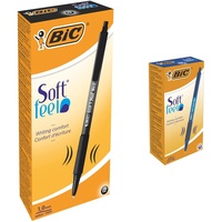 BIC Kugelschreiber Set Soft Feel Clic Grip, in Schwarz, Strichstärke 1.0 mm, 12er Pack & Kugelschreiber Set Soft Feel Grip, in Blau, Strichstärke 0,4 mm, 12er Pack