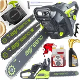 Benzin Kettensäge 5,7PS 58ccm 2x Kette 2x Schwert Öl Motorsäge AGREENO