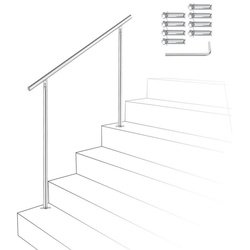 Gimisgu Treppengeländer Edelstahl Handlauf 80-180cm Geländer 0-5 Querstab Bausatz Aufmontage, 180 cm Länge, mit 0 Pfosten, für Brüstung Balkon Garten 180 cm