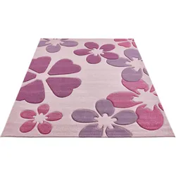 Kinderteppich LUXOR LIVING "Flair" Gr. 4, pink, B:170cm H:15mm L:230cm, Kunstfaser, Teppiche, Kurzflor, Blumen Design, Kinderzimmer