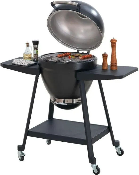 SUNJOY Kamado-Style BBQ-Grill mit Smoker-Funktion und Pizzaplatte, doppelwandiges Design mit hochwertiger Edelstahlschicht, verstellbare obere und untere Lüftungsöffnungen für gleichmäßige Wärmeverteilung, Low-and-Slow-Funktion, integriertes Thermometer, inklusive 304er Edelstahl-Grill und 33 cm langem Cordierit-Pizzastein