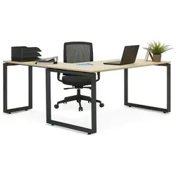Kadima Design Eckschreibtisch L-Form  170x160 cm  Design große Arbeitsfläche Büro  beige-schwarz  Schreibtisch