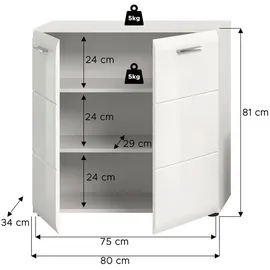 xonox.home Highboard 80 x 81 x 34 cm Weiß Hochglanz