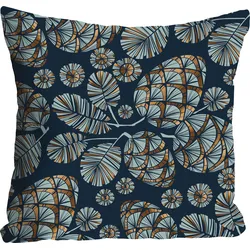 Dekokissen QUEENCE "Charlotte", grün (marineblau, kupferfarben, bedruckt), B:40cm L:40cm, Polyester, Dekokissen_Sitzkissen_Kissenhüllen, Kissenhülle,Pinienzapfen,Naturmotiv,Weihnachten,Herbstlich,Winterlich