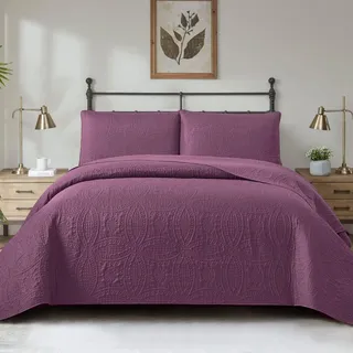 HAIBA tagesdecke 220 x 240 cm Lila Vielseitige Wohndecke als Bettüberwurf oder Sofaüberwurf Überwurfdecke für Bett und Sofa Steppdecke Stil Ideal als Bedspread