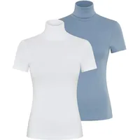 FLASHLIGHTS Rollkragenshirt FLASHLIGHTS, Damen, Gr. 44/46 (L), blau (hellblau, weiß), Rippware, Obermaterial: 100% Baumwolle, unifarben, Basic, figurbetont, abgesteppt, Shirts, eng geschnitten, aus Baumwolle, Kurzarm, ohne Kapuze