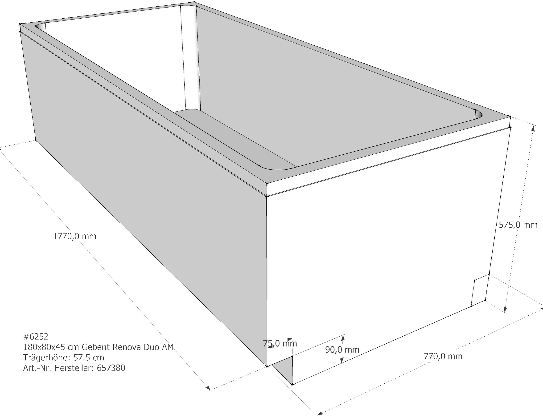 Wannenträger Keramag Renova 180x80x45 cm AM