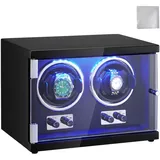 VEVOR Uhrenbeweger, Automatik-Uhrenbeweger, Watch Winder, Uhrenbeweger für Automatikuhren, Automatischer Uhrenbeweger mit Platz für 2 Uhren, LED Beleuchtung, 150–207 mm Einstellbare Riemenlänge