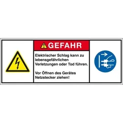 Aufkleber I Produktsicherheitsschild Gefahr-Elektrischer Schlag, RoHS konform, Folie, 100x35mm, ISO 3864-2