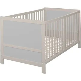 roba Babybett EASY SLEEP 70 x 140 cm inkl. Umbauecken - Mitwachsendes Gitterbett 3-fach höhenverstellbar - 3 Schlupfsprossen - Holz natur/grau