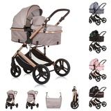 Chipolino Kinderwagen 2 in 1 Amore Getränkehalter Wickeltasche Fußabdeckung Korb beige