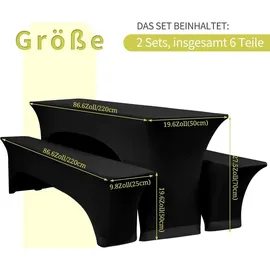 luxuskollektion 2er-Set Wasserdicht Biertischhussen, 220 x 50 cm, Schwarz